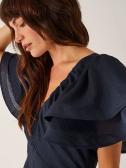 Monsoon Patricia Ruffle Sleeve Midi Dress Blue Online