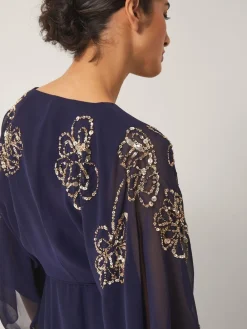 Monsoon Skyla Floral Print Embellished Maxi Wrap Dress Blue Outlet