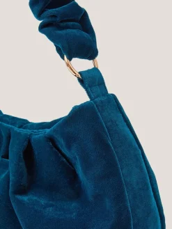 Monsoon Blue Vela Ruched Velvet Bag Discount