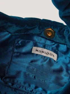 Monsoon Blue Vela Ruched Velvet Bag Discount