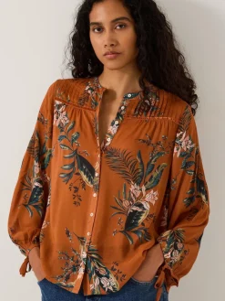 Monsoon Brown Georgie Botanical Print Blouse New