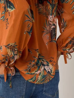 Monsoon Brown Georgie Botanical Print Blouse New