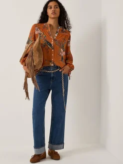 Monsoon Brown Georgie Botanical Print Blouse New