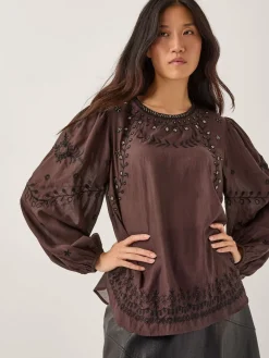 Monsoon Brown Isabelle Floral Embellished Top Hot