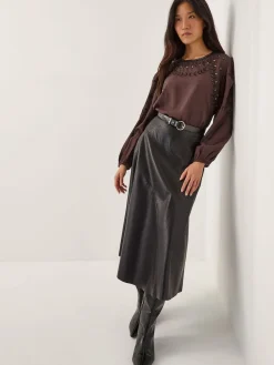 Monsoon Brown Isabelle Floral Embellished Top Hot