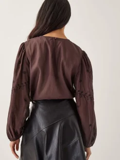 Monsoon Brown Isabelle Floral Embellished Top Hot