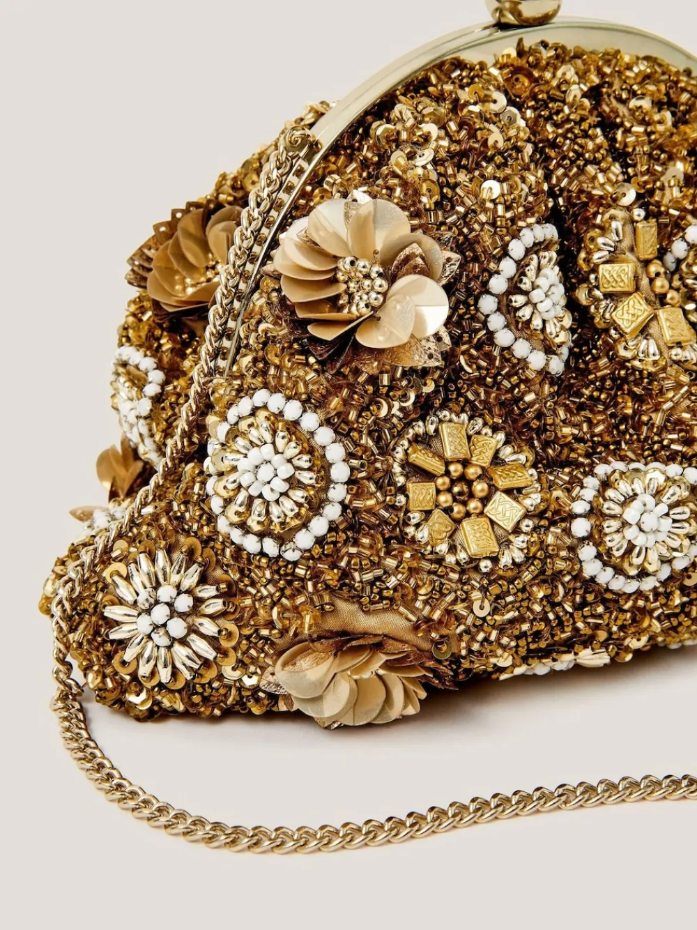 Monsoon Brown Lulu Flower Embellished Clutch Bag Outlet