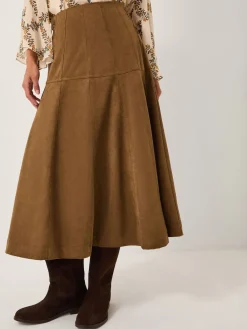 Monsoon Brown Macy Suedette A-Line Midi Skirt Sale