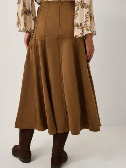 Monsoon Brown Macy Suedette A-Line Midi Skirt Sale