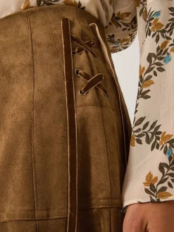 Monsoon Brown Macy Suedette A-Line Midi Skirt Sale