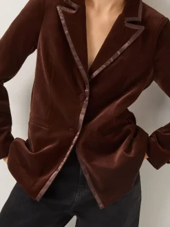 Monsoon Mila Single Breasted Velvet Blazer Brown Sale