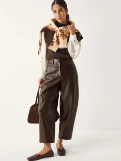 Monsoon Brown Tara Faux Leather Barrel Trousers Clearance