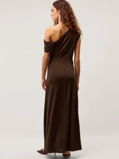Monsoon Brown Trina Asymmetrical Embellished Jersey Maxi Dress