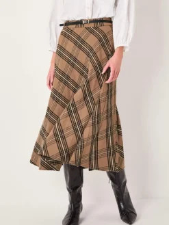 Monsoon Brown Willa Check Midi Skirt