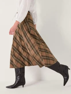 Monsoon Brown Willa Check Midi Skirt