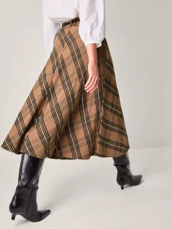 Monsoon Brown Willa Check Midi Skirt