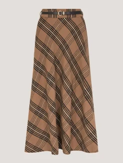 Monsoon Brown Willa Check Midi Skirt