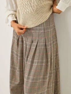 Monsoon Cream Carmen Check Pleat Midi Skirt