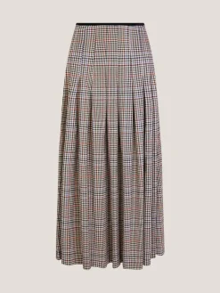 Monsoon Cream Carmen Check Pleat Midi Skirt