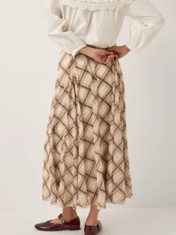 Monsoon Cream Chelsea Check Print Midi Skirt Discount