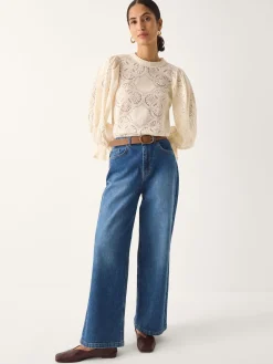 Monsoon Cream Imogen Lace Insert Blouson Blouse Sale