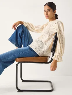 Monsoon Cream Imogen Lace Insert Blouson Blouse Sale