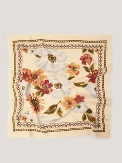 Monsoon Cream Olive Square Floral Print Scarf Clearance