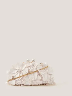 Monsoon Cream Suvi Flower Embellished Clutch Bag Online