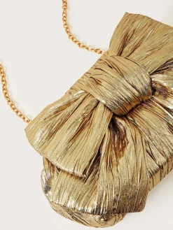 Monsoon Gold Tone Oversized Bow Metallic Bag Outlet