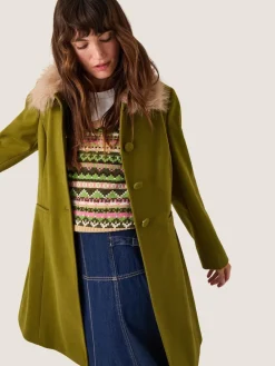 Monsoon Green Beatrice Faux Fur Collar Coat Sale