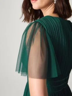 Monsoon Emily Short Sleeve Tulle Bridesmaid Dress Green