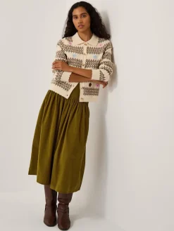 Monsoon Green Jenny Corduroy Midi Skirt Sale