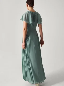 Monsoon Madison Flutter Sleeve Pleated Bridesmaid Dress Green Discount