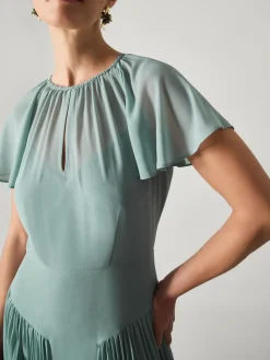 Monsoon Madison Flutter Sleeve Pleated Bridesmaid Dress Green Discount