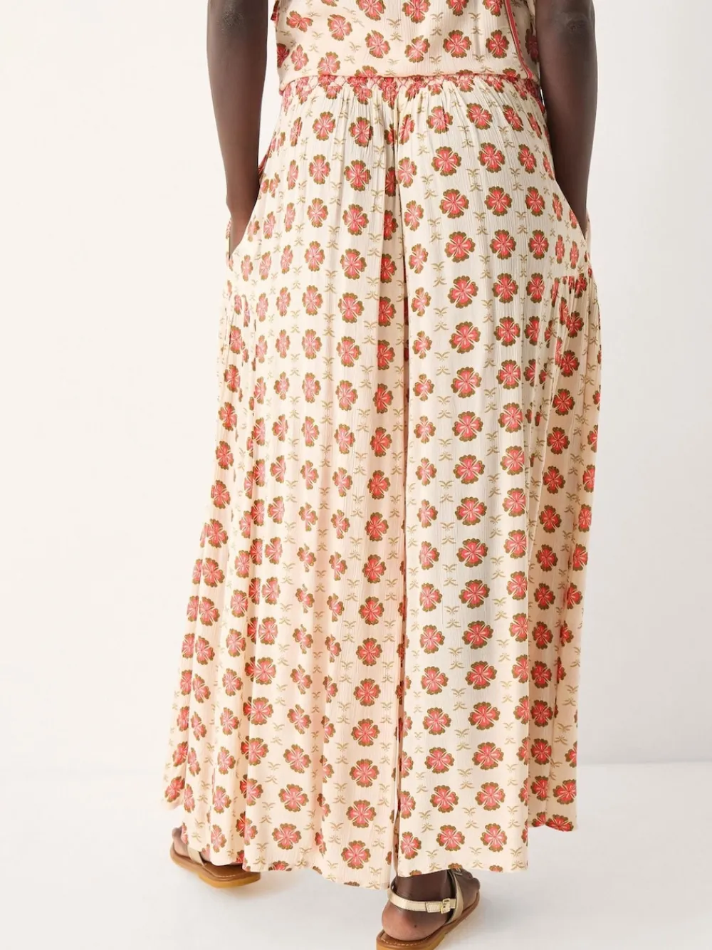 Monsoon Natural Maddie Floral Print Wide Leg Trousers Best