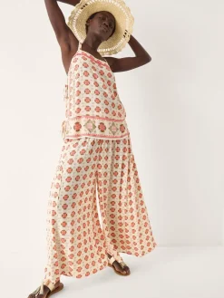 Monsoon Natural Maddie Floral Print Wide Leg Trousers Best