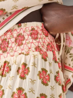 Monsoon Natural Maddie Floral Print Wide Leg Trousers Best