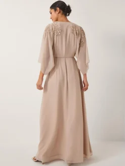 Monsoon Skyla Floral Print Embellished Maxi Wrap Dress Nude Outlet