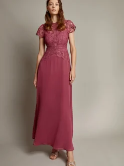 Monsoon Monica Lace Maxi Dress Pink