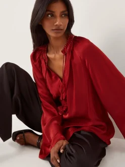 Monsoon Red Arlette Frill V-Neck Blouse Sale
