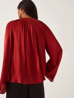 Monsoon Red Arlette Frill V-Neck Blouse Sale