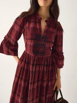 Monsoon Red Charly Check Corduroy Midi Dress Best