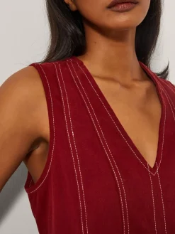 Monsoon Red Hope Sleeveless A-Line Denim Midi Dress Clearance