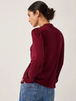 Monsoon Red Jayne Ruched Frill Jersey Blouse Online