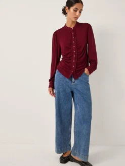 Monsoon Red Jayne Ruched Frill Jersey Blouse Online
