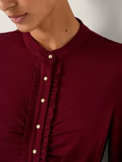 Monsoon Red Jayne Ruched Frill Jersey Blouse Online