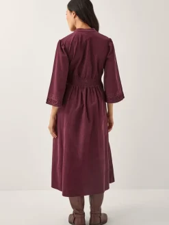 Monsoon Red Jimena Embroidered Corduroy Midi Dress Outlet