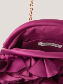 Monsoon Red Mindy Corsage Satin Clutch Bag Online