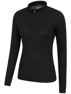 Mountain Warehouse Talus Womens Zip Neck Thermal Top Black New