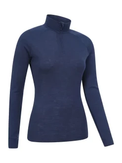 Mountain Warehouse Navy Womens Merino Zip Neck Thermal Top